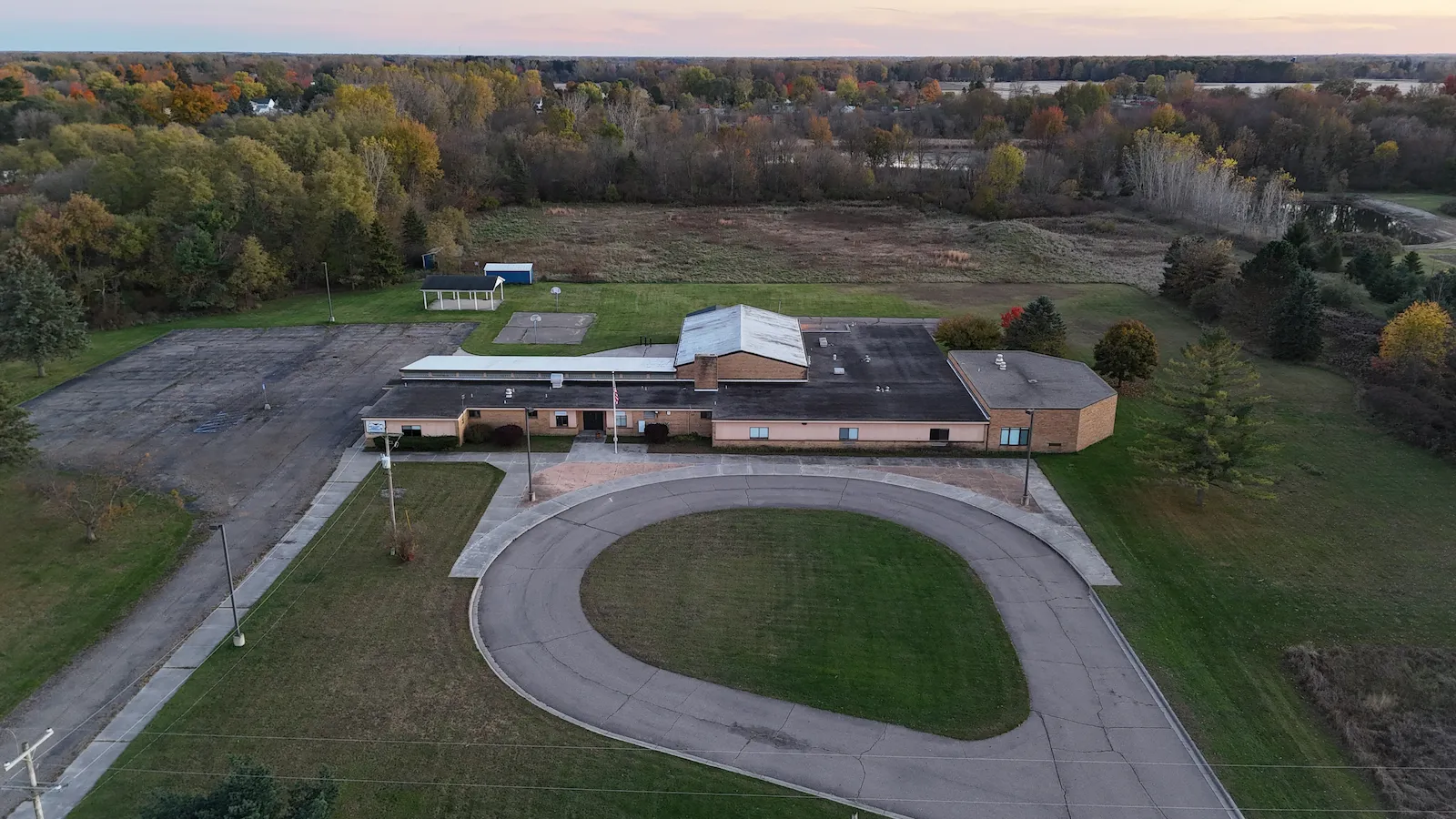 Commercial facility and grounds — aerial site overview, Shiawassee County